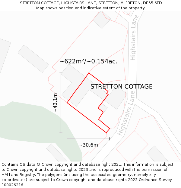 STRETTON COTTAGE, HIGHSTAIRS LANE, STRETTON, ALFRETON, DE55 6FD: Plot and title map