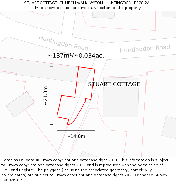 STUART COTTAGE, CHURCH WALK, WYTON, HUNTINGDON, PE28 2AH: Plot and title map