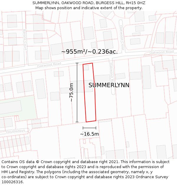 SUMMERLYNN, OAKWOOD ROAD, BURGESS HILL, RH15 0HZ: Plot and title map