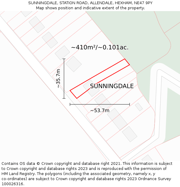 SUNNINGDALE, STATION ROAD, ALLENDALE, HEXHAM, NE47 9PY: Plot and title map