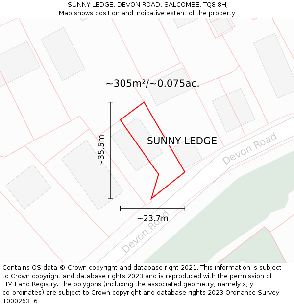 SUNNY LEDGE, DEVON ROAD, SALCOMBE, TQ8 8HJ: Plot and title map