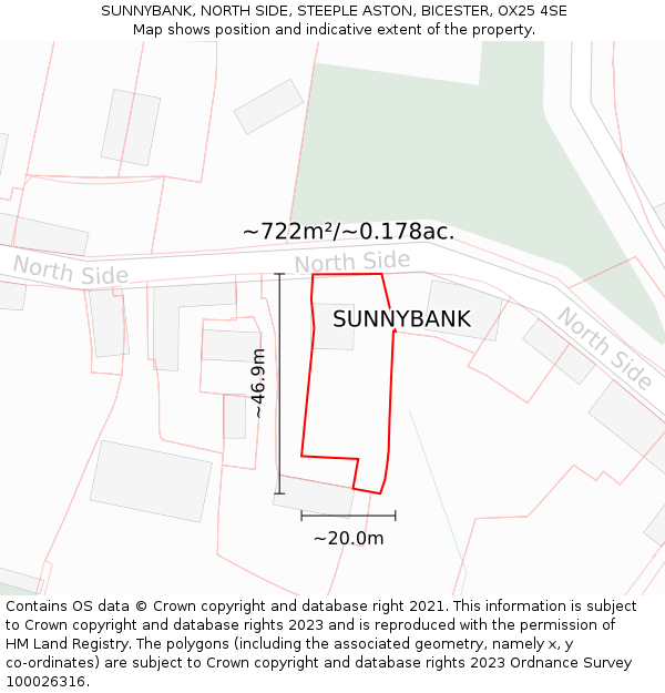 SUNNYBANK, NORTH SIDE, STEEPLE ASTON, BICESTER, OX25 4SE: Plot and title map
