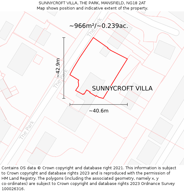 SUNNYCROFT VILLA, THE PARK, MANSFIELD, NG18 2AT: Plot and title map