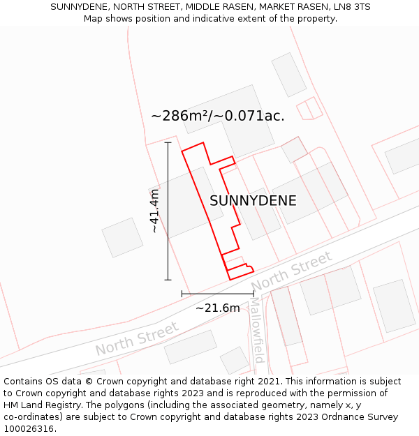 SUNNYDENE, NORTH STREET, MIDDLE RASEN, MARKET RASEN, LN8 3TS: Plot and title map