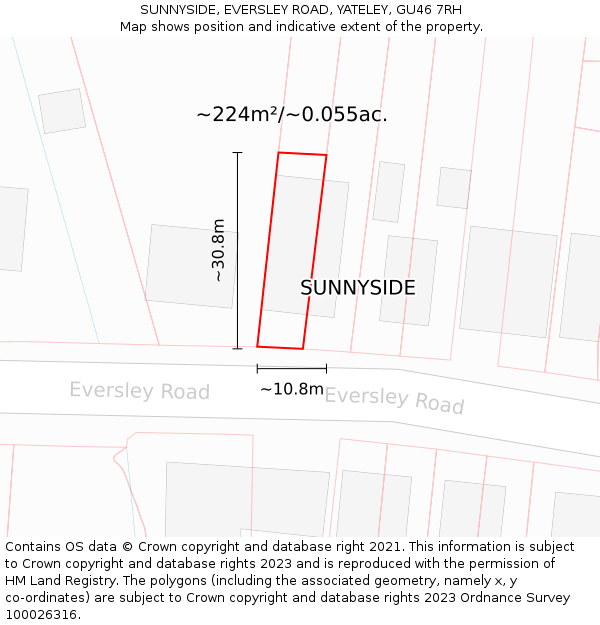 SUNNYSIDE, EVERSLEY ROAD, YATELEY, GU46 7RH: Plot and title map