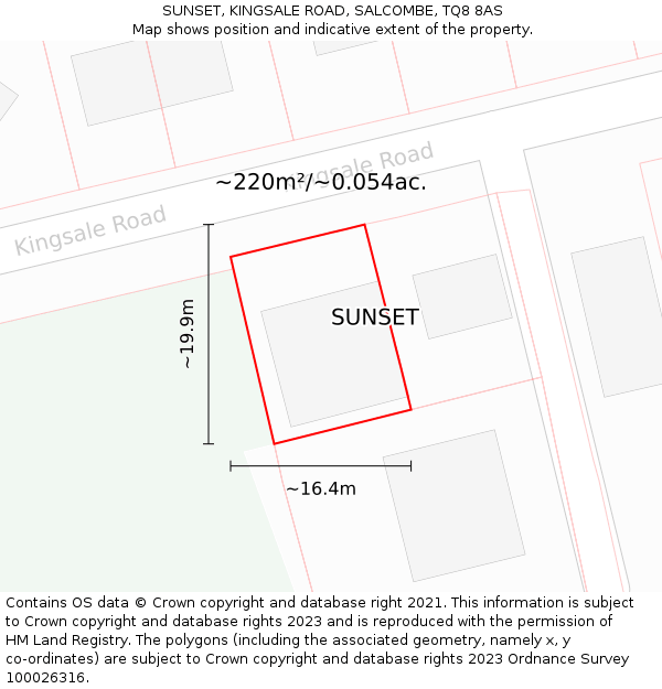 SUNSET, KINGSALE ROAD, SALCOMBE, TQ8 8AS: Plot and title map