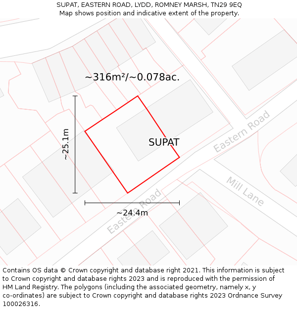 SUPAT, EASTERN ROAD, LYDD, ROMNEY MARSH, TN29 9EQ: Plot and title map