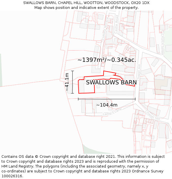 SWALLOWS BARN, CHAPEL HILL, WOOTTON, WOODSTOCK, OX20 1DX: Plot and title map