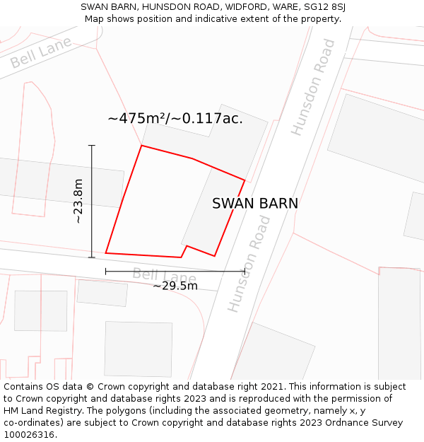 SWAN BARN, HUNSDON ROAD, WIDFORD, WARE, SG12 8SJ: Plot and title map