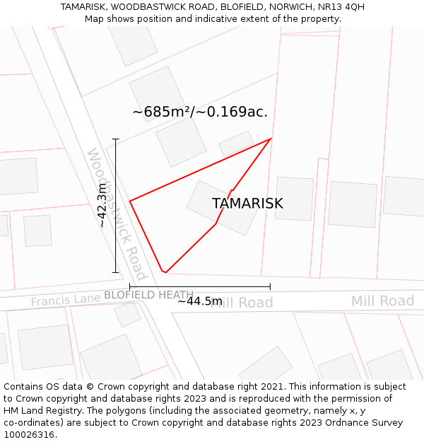 TAMARISK, WOODBASTWICK ROAD, BLOFIELD, NORWICH, NR13 4QH: Plot and title map