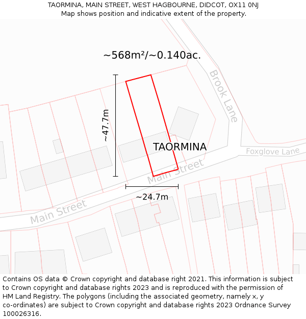 TAORMINA, MAIN STREET, WEST HAGBOURNE, DIDCOT, OX11 0NJ: Plot and title map