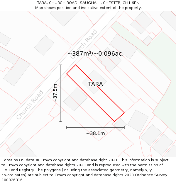 TARA, CHURCH ROAD, SAUGHALL, CHESTER, CH1 6EN: Plot and title map