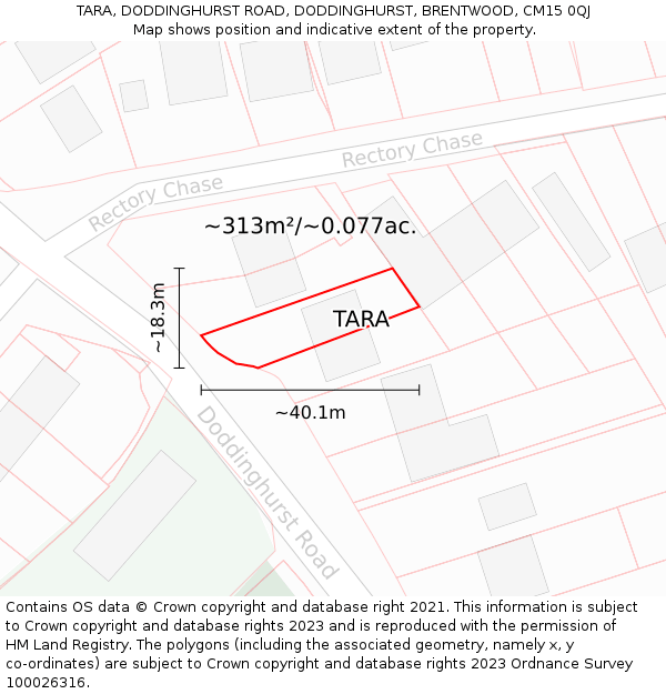 TARA, DODDINGHURST ROAD, DODDINGHURST, BRENTWOOD, CM15 0QJ: Plot and title map