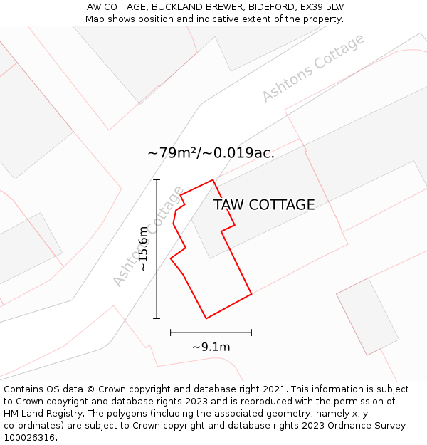 TAW COTTAGE, BUCKLAND BREWER, BIDEFORD, EX39 5LW: Plot and title map