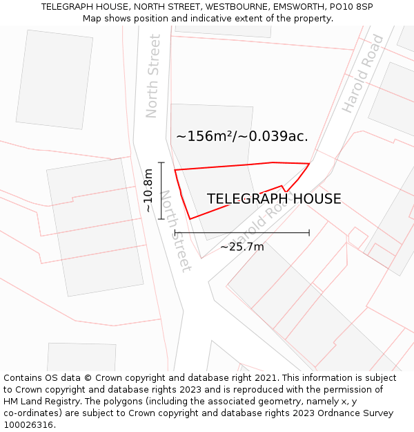 TELEGRAPH HOUSE, NORTH STREET, WESTBOURNE, EMSWORTH, PO10 8SP: Plot and title map