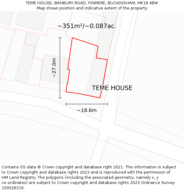 TEME HOUSE, BANBURY ROAD, FINMERE, BUCKINGHAM, MK18 4BW: Plot and title map