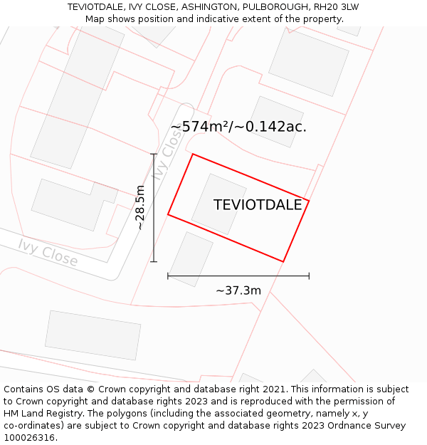 TEVIOTDALE, IVY CLOSE, ASHINGTON, PULBOROUGH, RH20 3LW: Plot and title map