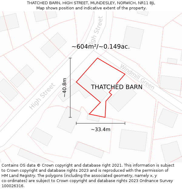 THATCHED BARN, HIGH STREET, MUNDESLEY, NORWICH, NR11 8JL: Plot and title map