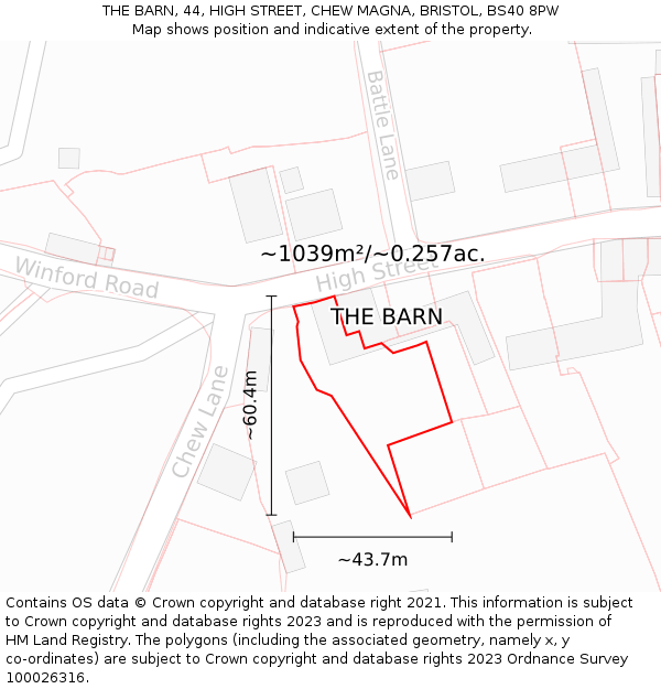 THE BARN, 44, HIGH STREET, CHEW MAGNA, BRISTOL, BS40 8PW: Plot and title map