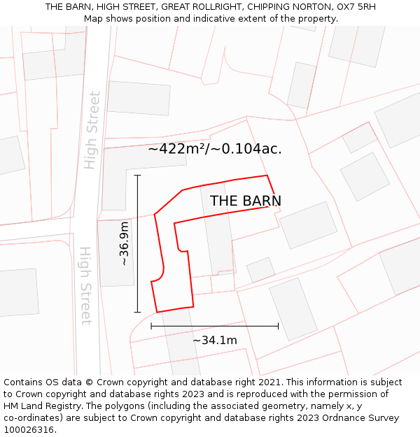 THE BARN, HIGH STREET, GREAT ROLLRIGHT, CHIPPING NORTON, OX7 5RH: Plot and title map