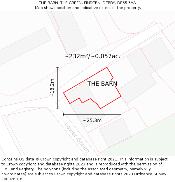 THE BARN, THE GREEN, FINDERN, DERBY, DE65 6AA: Plot and title map