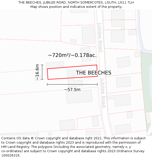 THE BEECHES, JUBILEE ROAD, NORTH SOMERCOTES, LOUTH, LN11 7LH: Plot and title map