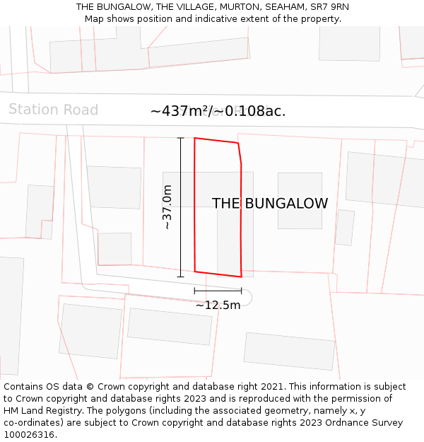 THE BUNGALOW, THE VILLAGE, MURTON, SEAHAM, SR7 9RN: Plot and title map