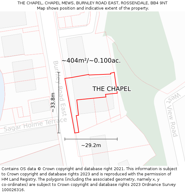 THE CHAPEL, CHAPEL MEWS, BURNLEY ROAD EAST, ROSSENDALE, BB4 9NT: Plot and title map