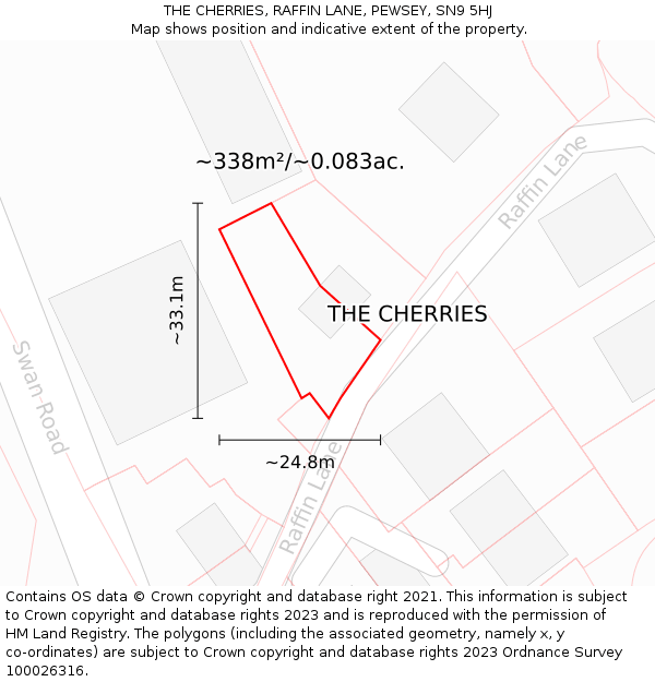 THE CHERRIES, RAFFIN LANE, PEWSEY, SN9 5HJ: Plot and title map