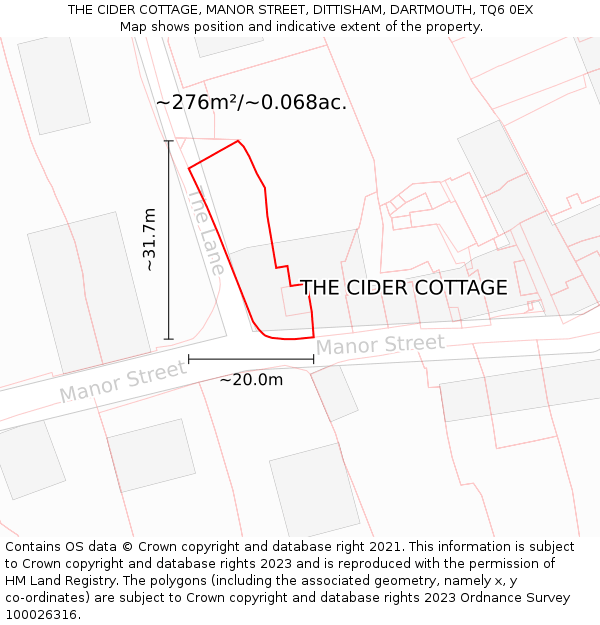 THE CIDER COTTAGE, MANOR STREET, DITTISHAM, DARTMOUTH, TQ6 0EX: Plot and title map