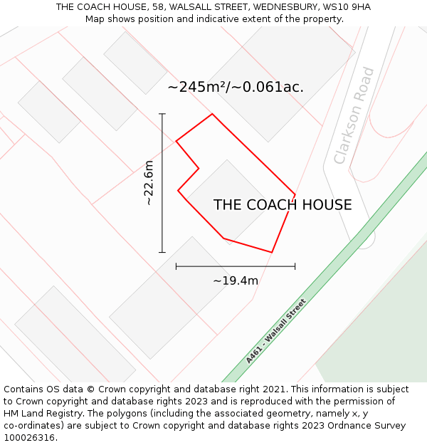 THE COACH HOUSE, 58, WALSALL STREET, WEDNESBURY, WS10 9HA: Plot and title map