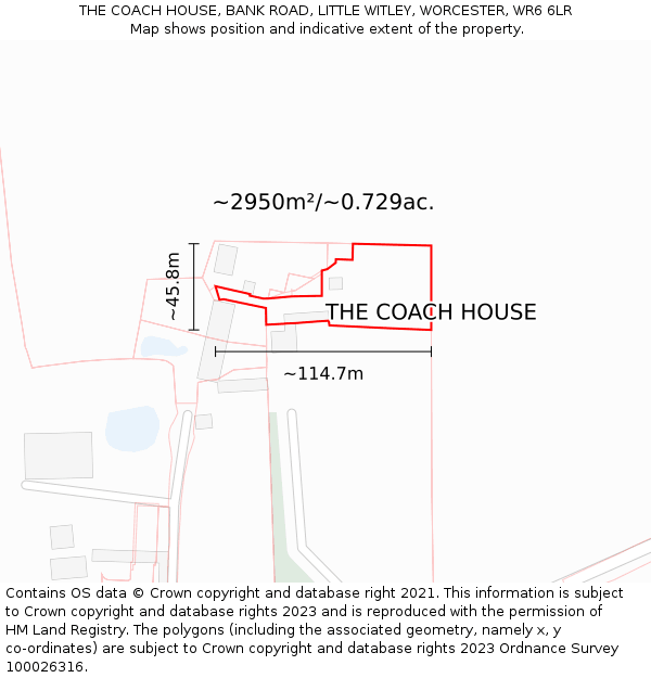 THE COACH HOUSE, BANK ROAD, LITTLE WITLEY, WORCESTER, WR6 6LR: Plot and title map