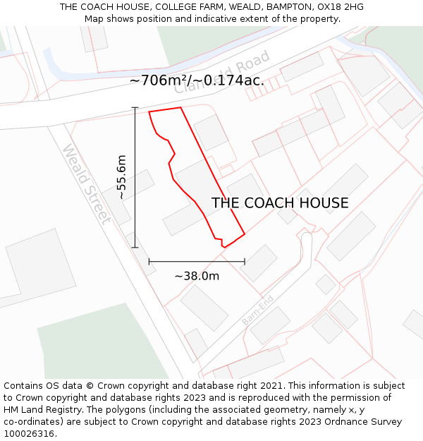 THE COACH HOUSE, COLLEGE FARM, WEALD, BAMPTON, OX18 2HG: Plot and title map