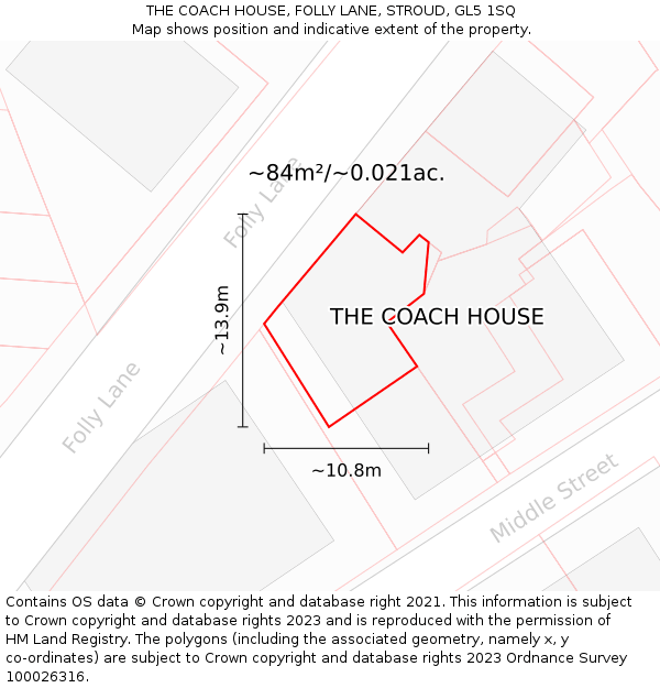 THE COACH HOUSE, FOLLY LANE, STROUD, GL5 1SQ: Plot and title map