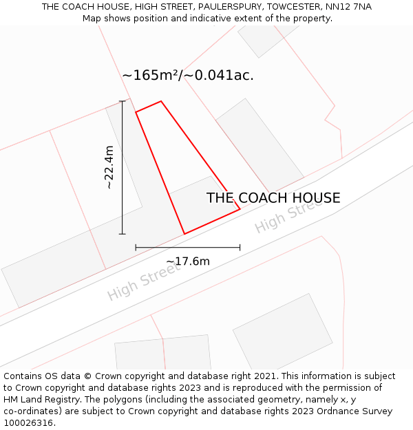 THE COACH HOUSE, HIGH STREET, PAULERSPURY, TOWCESTER, NN12 7NA: Plot and title map