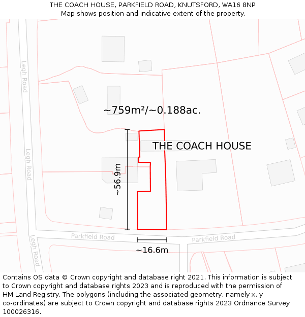 THE COACH HOUSE, PARKFIELD ROAD, KNUTSFORD, WA16 8NP: Plot and title map