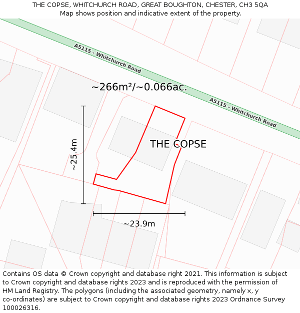 THE COPSE, WHITCHURCH ROAD, GREAT BOUGHTON, CHESTER, CH3 5QA: Plot and title map