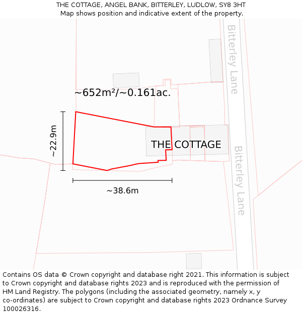 THE COTTAGE, ANGEL BANK, BITTERLEY, LUDLOW, SY8 3HT: Plot and title map