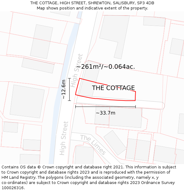 THE COTTAGE, HIGH STREET, SHREWTON, SALISBURY, SP3 4DB: Plot and title map
