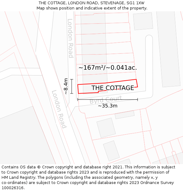 THE COTTAGE, LONDON ROAD, STEVENAGE, SG1 1XW: Plot and title map