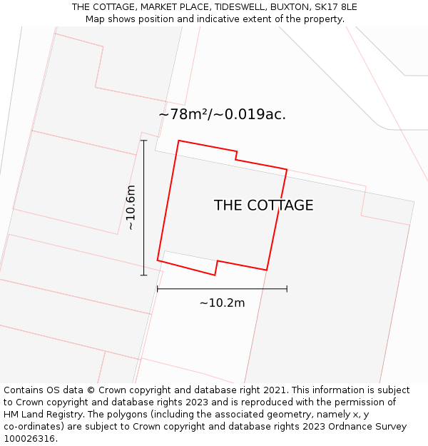 THE COTTAGE, MARKET PLACE, TIDESWELL, BUXTON, SK17 8LE: Plot and title map