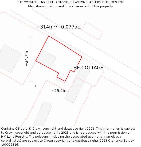 THE COTTAGE, UPPER ELLASTONE, ELLASTONE, ASHBOURNE, DE6 2GU: Plot and title map