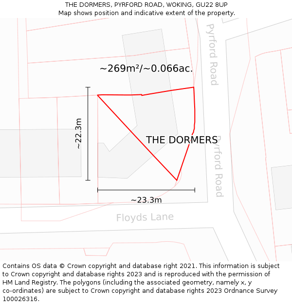 THE DORMERS, PYRFORD ROAD, WOKING, GU22 8UP: Plot and title map