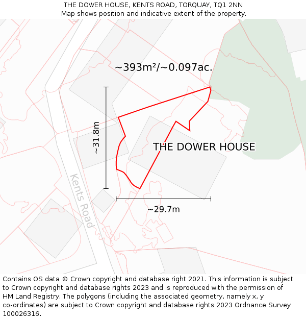 THE DOWER HOUSE, KENTS ROAD, TORQUAY, TQ1 2NN: Plot and title map