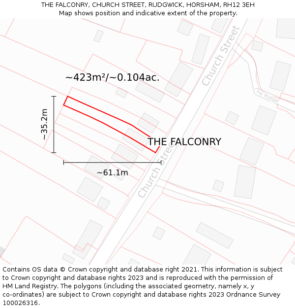 THE FALCONRY, CHURCH STREET, RUDGWICK, HORSHAM, RH12 3EH: Plot and title map