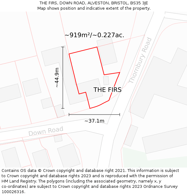 THE FIRS, DOWN ROAD, ALVESTON, BRISTOL, BS35 3JE: Plot and title map