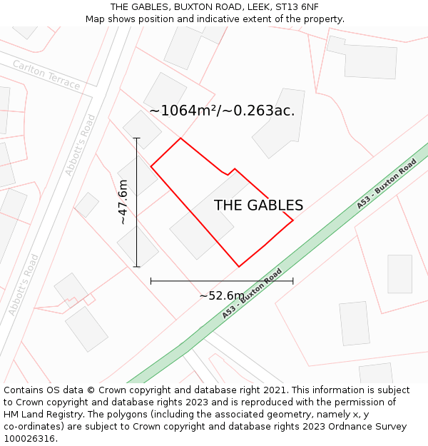 THE GABLES, BUXTON ROAD, LEEK, ST13 6NF: Plot and title map