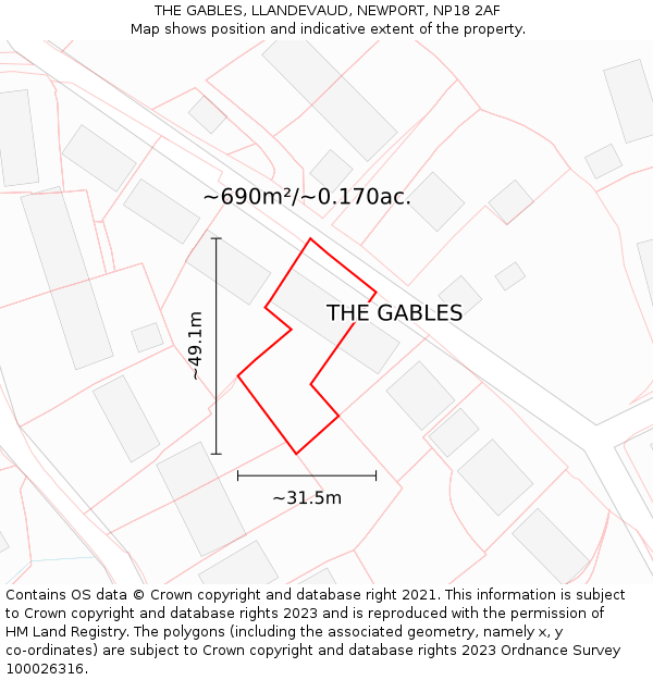 THE GABLES, LLANDEVAUD, NEWPORT, NP18 2AF: Plot and title map