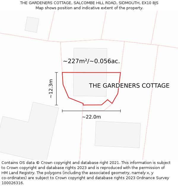 THE GARDENERS COTTAGE, SALCOMBE HILL ROAD, SIDMOUTH, EX10 8JS: Plot and title map