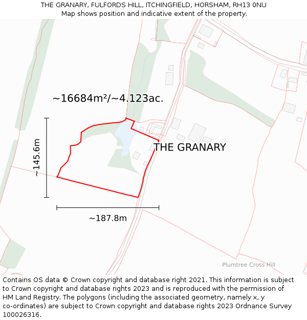 THE GRANARY, FULFORDS HILL, ITCHINGFIELD, HORSHAM, RH13 0NU: Plot and title map